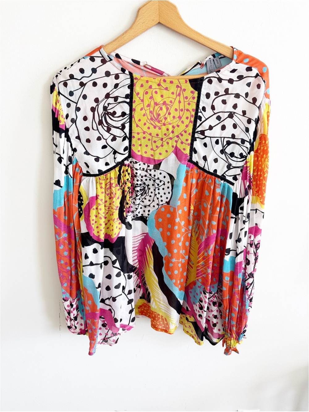 Anthropologie Bl^nk London Miranda Patchworm Peasant Balloon Sleeve Blouse Sz L